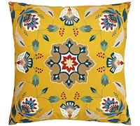 furn. Folk Flora Relleno De Poliéster - Resistente Al Agua Arte Popular Floral Mandala Exterior Cojín Decorativo (Ocre - 43x43cm)