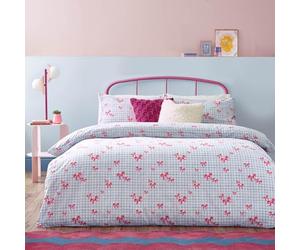 furn. Heya Home Juego de Funda nórdica Cuadros Vichy con Lazos (Azul - Matrimonio 220 x 230 cm)