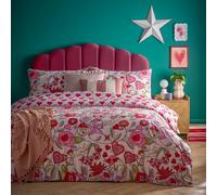 Furn. Juego de Funda Nórdica Corazones de Vidrio - Vitral Romántico Cupido Reversible Polialgodón (Rosa - Doble)