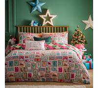 Furn. Juego de Funda nórdica Dear Santa: Ropa de Cama navideña geométrica Reversible con diseño de Sellos (Multicolor - Super King)