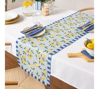 furn. Lemons Camino De Mesa - Lavable A Rayas Frutas Mediterráneas Secado Rápido Mesa Decoración (Azul - 180x35cm)