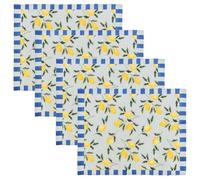furn. Lemons Manteles Individuales - Juego De 4 Salvamanteles Lavables De Secado Rápido con Diseño De Frutas Mediterráneas A Rayas (Azul - 46x36cm)