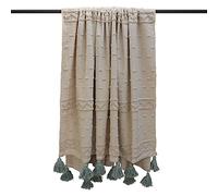 furn. Manta Boho Algodón con Relieve y Pompones Diseño Geométrico (Espuma de mar - 130 x 180 cm)