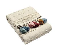 furn. Manta Boho Algodón con Relieve y Pompones Diseño Geométrico (Multi - 130 x 180 cm)
