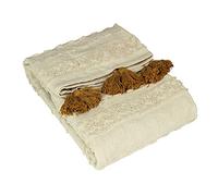 furn. Manta Boho Algodón con Relieve y Pompones Diseño Geométrico (Ocre - 130 x 180 cm)