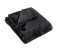 Furn. Manta de Piel sintética Kallu: Manta Decorativa Suave y esponjosa con Borde Oxford (Negra, 130 x 180cm)