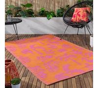 furn. Marula Alfombra - Interior/Exterior Tejida Botánica Tropical Aves Resistente Al Clima Fácil De Limpiar Ligera Alfombra (Naranja/Rosa - 120x180cm)