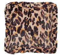 furn. Muebles. Cojín Relleno de Plumas y Volantes de Terciopelo con Estampado de Leopardo - Multicolor - 45x45 cm