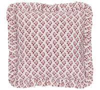 Furn. Muebles. Cojín Relleno de poliéster con Volantes y Estampado de Bloques Lulah - Lino/Rojo - 45x45cm
