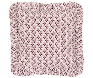 Furn. Muebles. Cojín Relleno de poliéster con Volantes y Estampado de Bloques Lulah - Lino/Rojo - 45x45cm