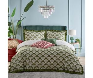 Furn. Muebles. Juego de edredón con Volantes y Estampado de Palmeras Deco - Individual - Musgo
