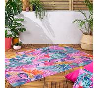 Furn. Psychedelic Jungle Alfombra - Interior/Exterior Tropical Floral Lavable Resistente Al Clima Ligera Alfombra (Rosa - 120x170cm)
