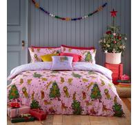 furn. Purrfect Christmas King - Juego de Funda de edredón de algodón, poliéster, Rosa/Lila, PURRFC/D03/PNLI