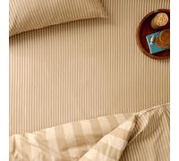 furn. The Ultimate Stripe Sábana Bajera Ajustable - Sábana De Cama De Polialgodón con Rayas Estrechas Tonales (Latte De Caramelo - Super King - 180x200x32cm)