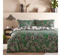 furn. Wildcat - Juego de Funda de edredón Reversible con gráficos Tribales de la Selva, Mezcla de algodón Suave con Fundas de Almohada (Verde Selva, tamaño Super King)