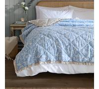 furn. Wylder Amelia Colcha - Reversible Floral Acolchada con Volantes Cubrecama Ropa De Cama (Azul Delfo - 150x200cm)