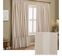 furn. Wylder Birdie Stripe Par De Cortinas Plisado De Lápiz - Cortinas Filtrado De Luz De Algodón con Rayas Y Volantes (Avena/Leche) - Ancho 117 x Largo 137cm