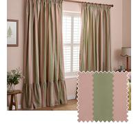 furn. Wylder Birdie Stripe Par De Cortinas Plisado De Lápiz - Cortinas Filtrado De Luz De Algodón con Rayas Y Volantes (Rosa/Verde - Ancho 229 x Largo 229cm)
