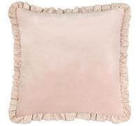 furn. Wylder Solene Ruffle Cojín Relleno De Poliéster - Suave Terciopelo Pastel Ribete A Rayas Cojín Decorativo (Rosa - 45x45cm)