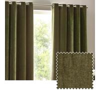 Furn. Yard Heavy Chenille Par de Cortinas de Ojetes- Cortinas de Terciopelo Suave Que filtran la luz (Aceituna - 229x183cm)