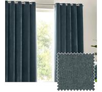 Furn. Yard Heavy Chenille Par de Cortinas de Ojetes- Cortinas de Terciopelo Suave Que filtran la luz (Marine - 229x137cm)