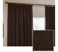 Furn. Yard Heavy Chenille Pliegue de Lápiz Cortinas - Cortinas de Terciopelo Suave Que filtran la luz (Marrón - 168x229cm)