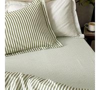 furn. Yard Hebden Sábana Ajustable A Rayas Estrechas 100% Algodón - Sábana Ultra Suave Textura Raya (Aceituna - Individual - 90x190x32cm)