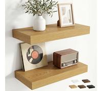 Furnbuty Estantería de pared, 40 cm, juego de 2 unidades, de roble con soporte de hierro resistente, carga máxima de 13 kg, 19,5 cm de profundidad extra profunda para cocina, dormitorio, sala de estar