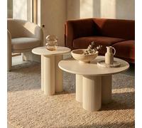 Furnhouse Flow Juego de 2 mesas de café | MDF lacado mate redondo | diámetro 50/80 cm blanco crema - Diseño moderno para tu salón