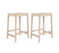Furnhouse Ida Juego de 2 sillas de bar, madera maciza de roble, cuerda de papel, altura del asiento 66 cm, color blanco aceitado, diseño escandinavo moderno