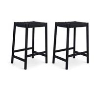 Furnhouse Ida Juego de 2 taburetes de bar, madera de roble maciza, altura del asiento 66 cm, color negro, diseño escandinavo para cocina y bar