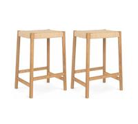Furnhouse Ida Juego de 2 taburetes de bar | Madera maciza de roble | Cuerda de papel | Altura del asiento 66 cm - Diseño escandinavo para cocina y bar
