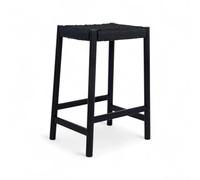 Furnhouse Ida Taburete de bar, madera maciza de roble y cuerda de papel, altura del asiento 66 cm, color negro, diseño escandinavo para cocina y bar