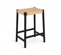 Furnhouse Ida Taburete de bar, madera maciza de roble y cuerda de papel, altura del asiento: 66 cm, diseño escandinavo, color negro/natural