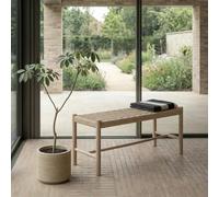 Furnhouse Shine Banco de 2 plazas, madera maciza de roble y cordón de papel, 90 x 36 x 45 cm, barnizado en blanco, diseño escandinavo para comedor y pasillo