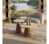 Furnhouse Tango Juego de 2 mesas de centro redondas | aspecto travertino Ø80/45 cm Beige - Diseño moderno salón