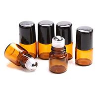 furnido 25 pcs 1 ml/2ml vacío Micro Mini rollo de cristal ámbar de la botella de Perfume recargable botella de aceite esencial líquido de bola de rodillo de acero inoxidable con tapas de color negro mini muestra viales botellas de cosméticos Small