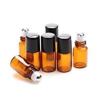 furnido 25 pcs 1 ml/2ml vacío Micro Mini rollo de cristal ámbar de la botella de Perfume recargable botella de aceite esencial líquido de bola de rodillo de acero inoxidable con tapas de color negro mini muestra viales botellas de cosméticos Small