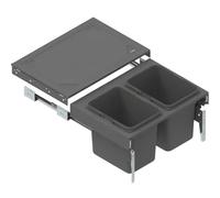FurniFit Segrego - Cubo de basura empotrable para armario de 60 cm, sistema de residuos de 2 compartimentos con tapa, cierre suave y extracción completa, 2 x 15 L, montaje frontal, color grafito