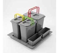 FurniFit Sistema De Reciclaje De Cocina Para Armario De 60 Cm 3 Compartimentos 52,5x49x40 Cm (1x 20L + 2x 9L) Con Tapa Empotrado