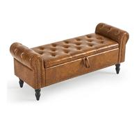 Furniliving Banco otomano de Almacenamiento, Banco de Cuero con Patas de Madera Maciza, Banco otomano tapizado con Almacenamiento Interior para Sala de Estar con Brazo Enrollado, Entrada, Amarillo