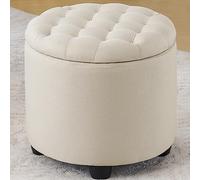 Furniliving Moderno taburete otomano redondo de almacenamiento, con botones, reposapiés otomano con tapa extraíble, otomana de almacenamiento para sala de estar, dormitorio, sala de maquillaje, color