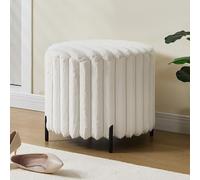 Furniliving Otomana redonda moderna, otomana de gran tamaño para dormitorio, taburete otomano redondo para sala de estar, dormitorio, sala de maquillaje, beige, piel sintética