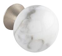 Furnipart Tirador de porcelana con cuentas rectas, diámetro de 28 mm, pomo redondo para armario, porcelana, mármol blanco/zinc fundido a presión, efecto acero inoxidable
