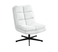 FURNISH 1 chaise longue giratoria de 360° de tela blanca para oficina, dormitorio, silla de ocio plegable sin apoyabrazos con asiento grueso, respaldo flexible sin ruedas