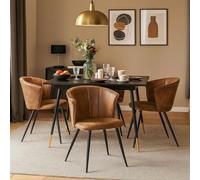 FURNISH 1 juego de comedor extensible de 5 piezas con mesa y sillas, 1 mesa de MDF negro y 4 sillas con respaldo curvo y reposabrazos, revestidos de ante estilo industrial retro elegante.