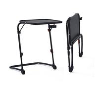 FURNISH 1 Mesa auxiliar plegable y ajustable, mesa para portátil con portavasos, 4 alturas y 3 pendientes, marco de metal, para sala de estar, dormitorio, sofá, color negro