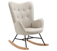 FURNISH 1 Silla mecedora,Rocking Chair,Revestimiento de tela Beige,Estilo escandinavo,para sala de estar, dormitorio, balcón