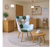 FURNISH 1 sillón Aqua con asiento acolchado cómodo y respaldo grueso para la recepción en el hogar Sillón de tela Patchwork duradero con pie de madera para los pasillos de entrada de las escuelas