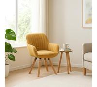 FURNISH 1 Sillón de tela amarilla con estructura metálica, patas de madera de haya y pivote de 360° - Sillón auxiliar moderno y acolchado para sala de estar, oficina o esquina de lectura, 58x61x83 cm